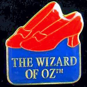 GOLD WIZARD OF OZ DECORATIVE ENAMEL LAPEL PIN ACCESSORY RED SLIPPERS ORNAMENT